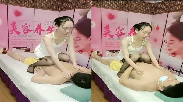 极品黑丝女技师双飞伺候大哥，美容会馆变淫窝